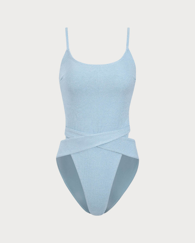 Blue Lace-Up Backless One-Piece Swimsuit