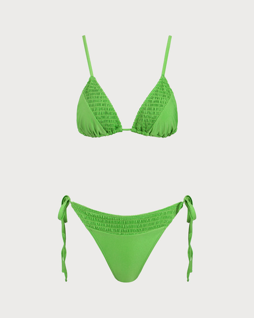 Green Ruched Knot Bikini Set