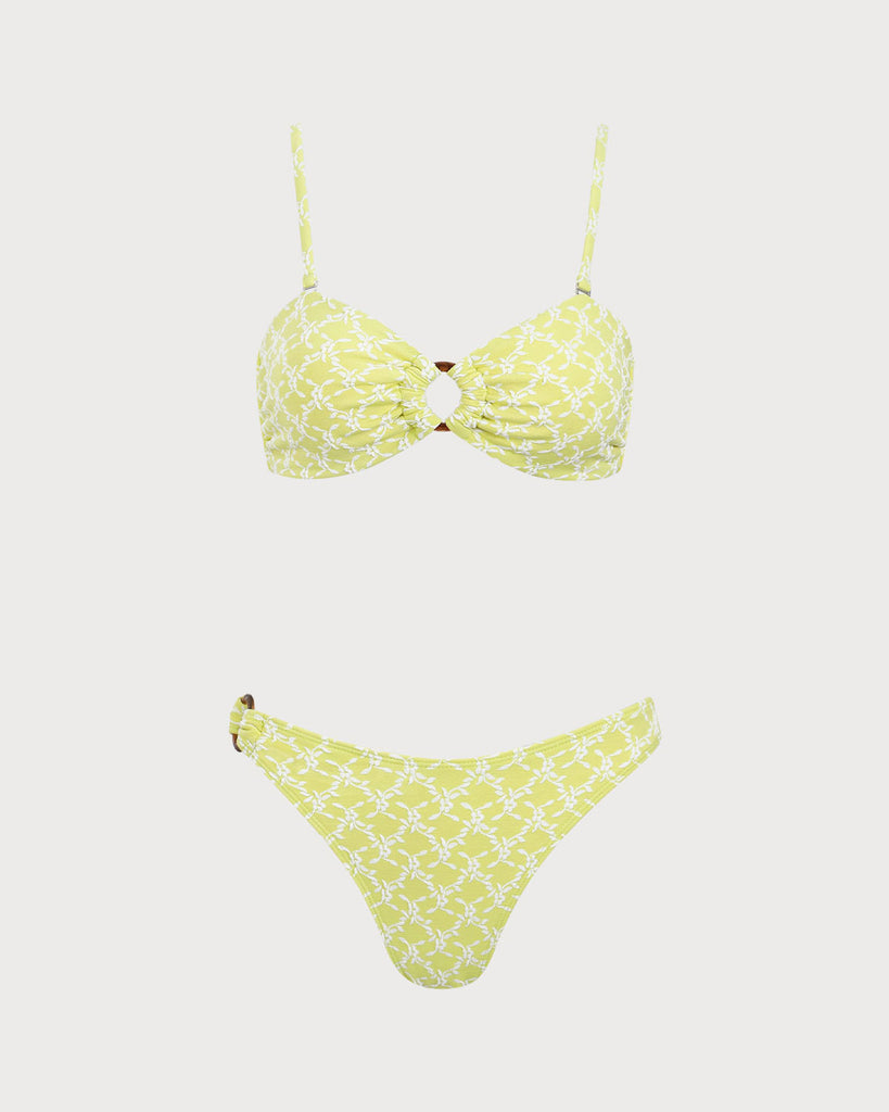 Yellow Jacquard O-Ring Bikini Set