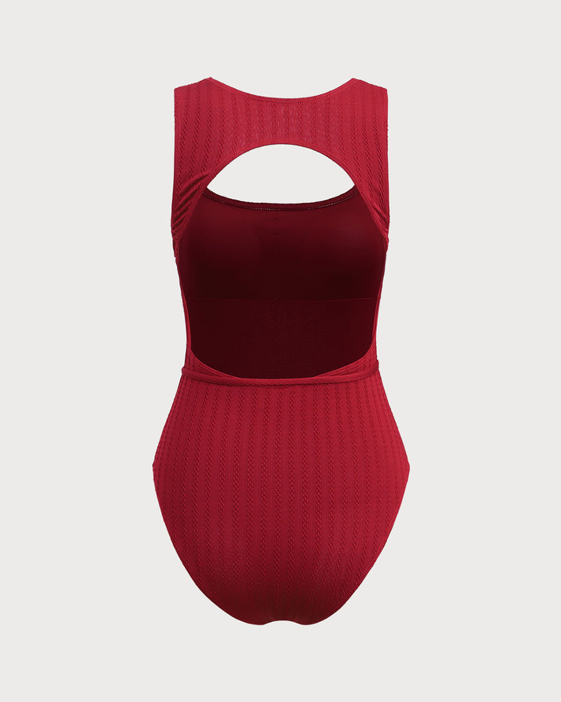 Wine Red Cut Out One-Piece Swimsuit