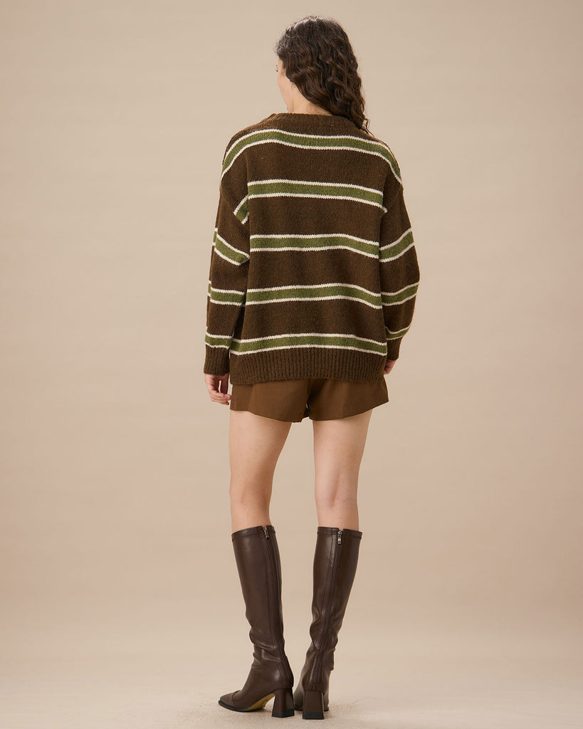 Coffee Round Neck Drop Shoulder Sweater