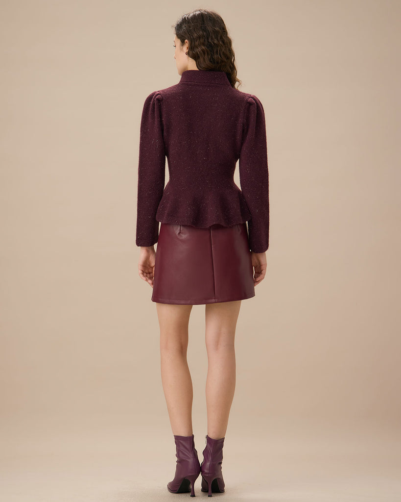 Purple Lapel Single-breasted Ruffle Cardigan