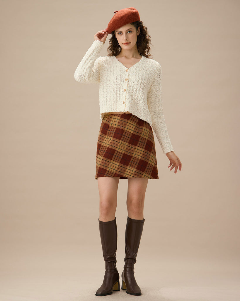 Orange Plaid A-line Mini Skirt