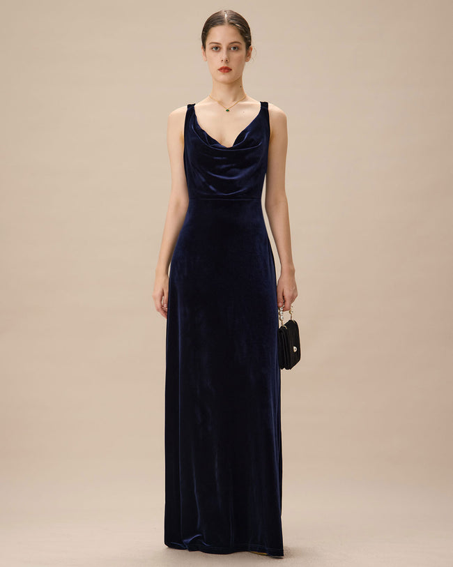 Rihoas Cowl Neck Velvet Maxi Dress