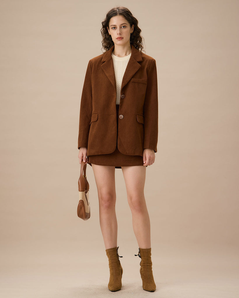 Brown Corduroy A-Line Mini Skirt