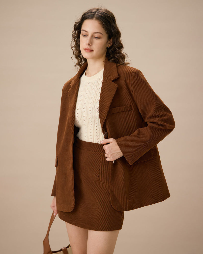 Brown Corduroy A-Line Mini Skirt