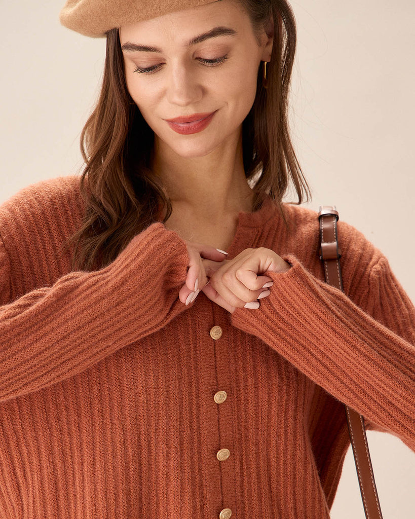 Caramel Button Slim Slit Cardigan