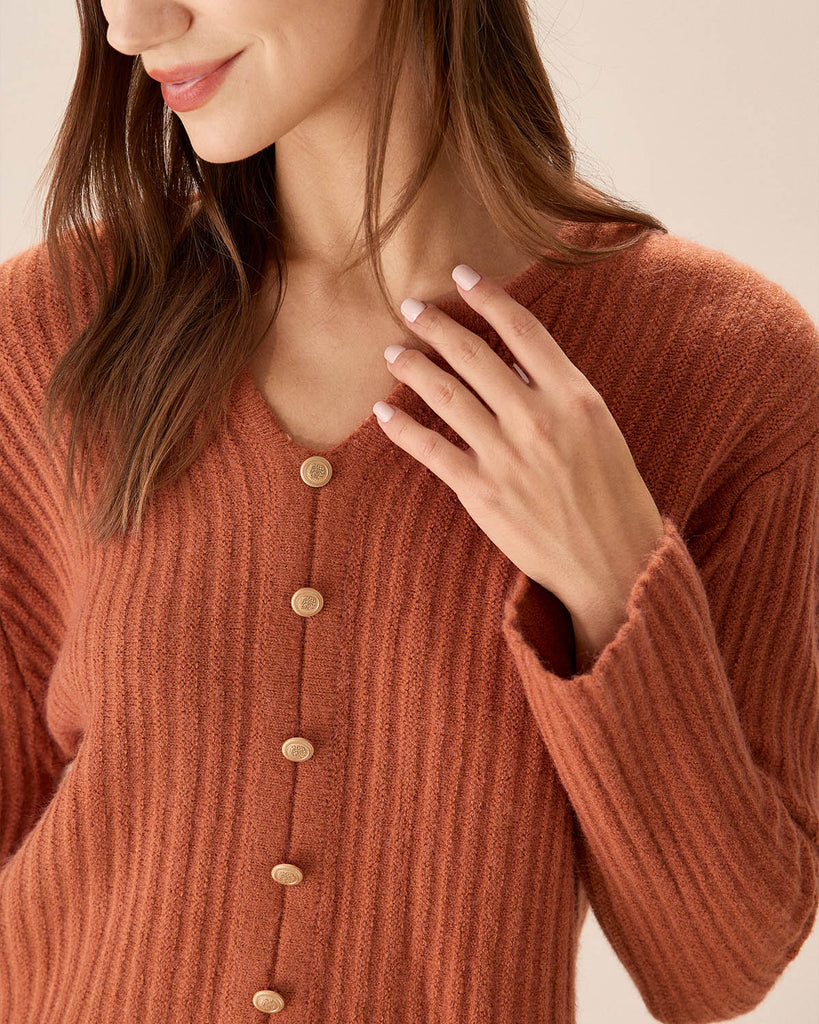 Caramel Button Slim Slit Cardigan