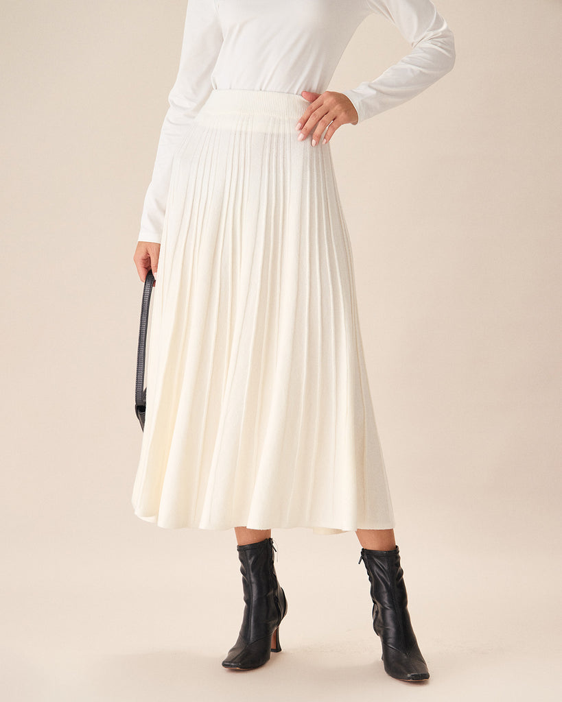 Apricot High-waisted Pleated Midi Skirt