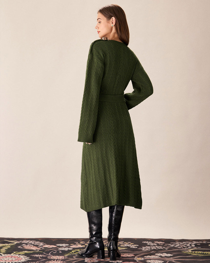 Green Round Neck Loose Button Sweater