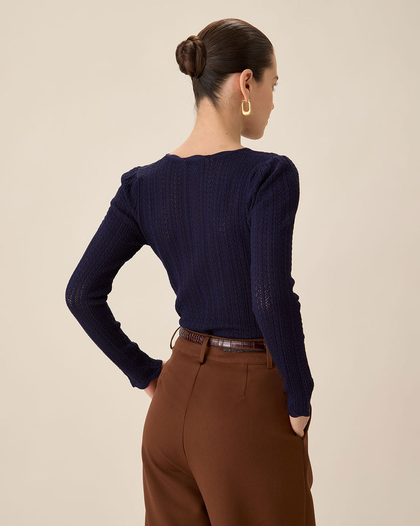 Navy Round Neck Slim Sweater