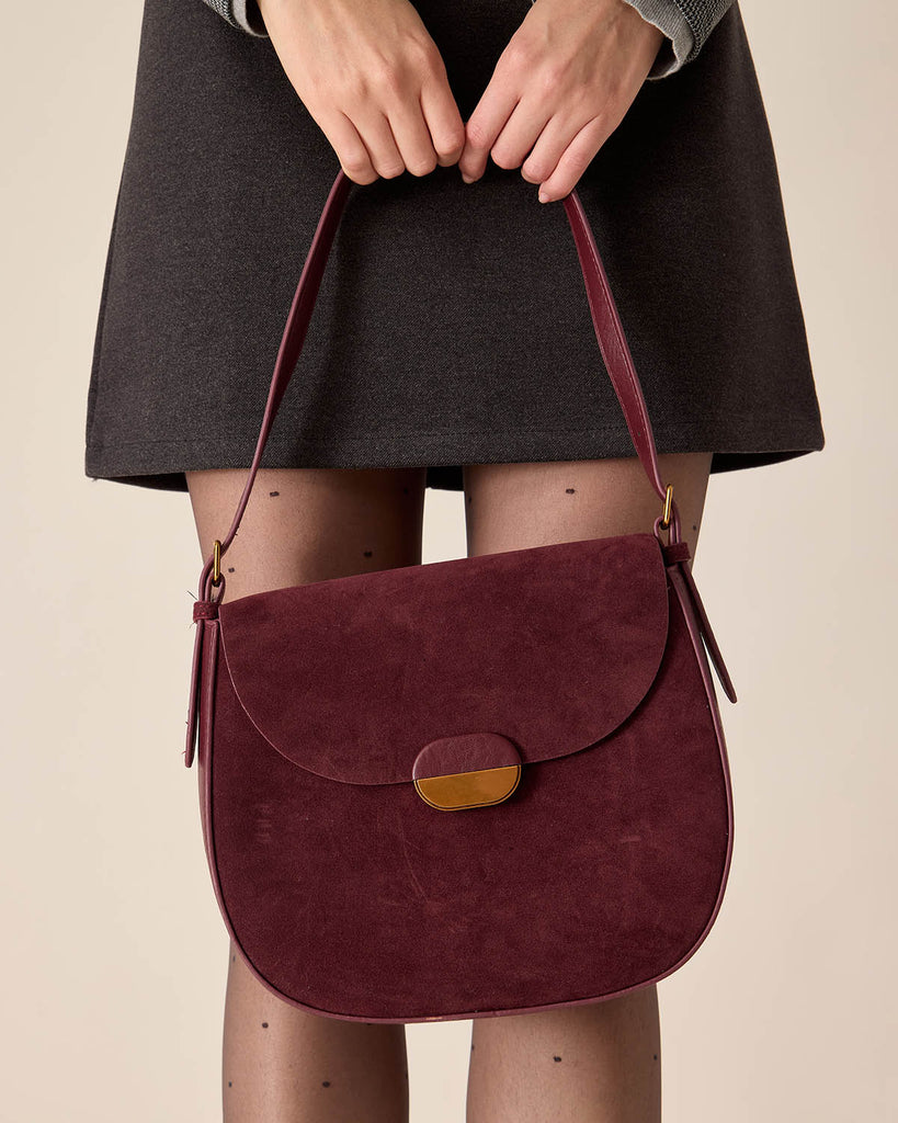 Wine Red Suede Shoulder Bag