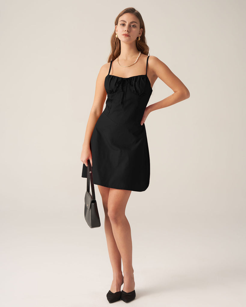 Black Ruched Slip Mini Dress