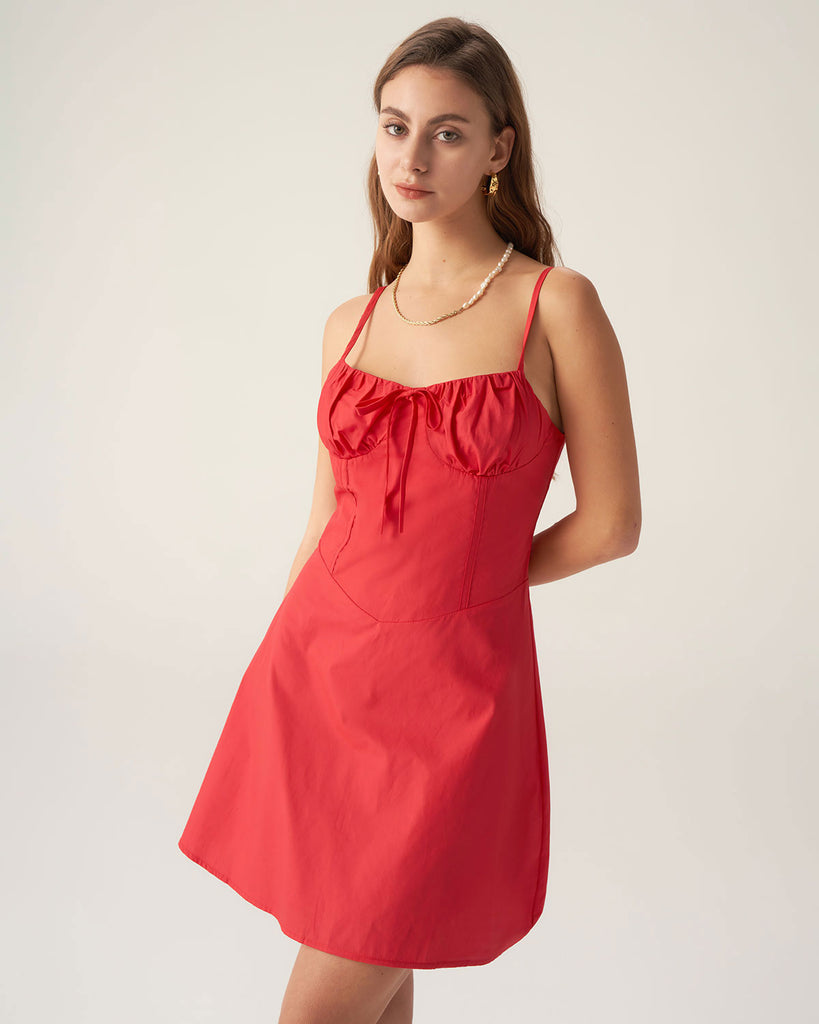 Red Ruched Slip Mini Dress