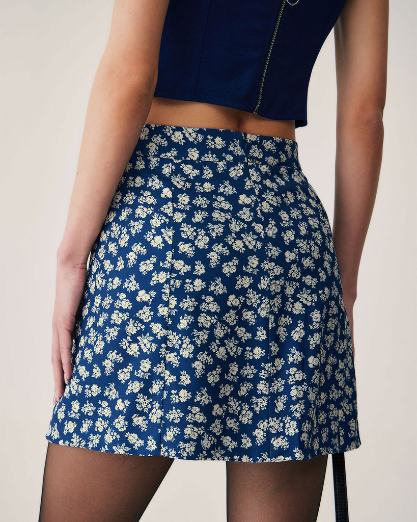 Navy Floral A-Line Mini Skirt