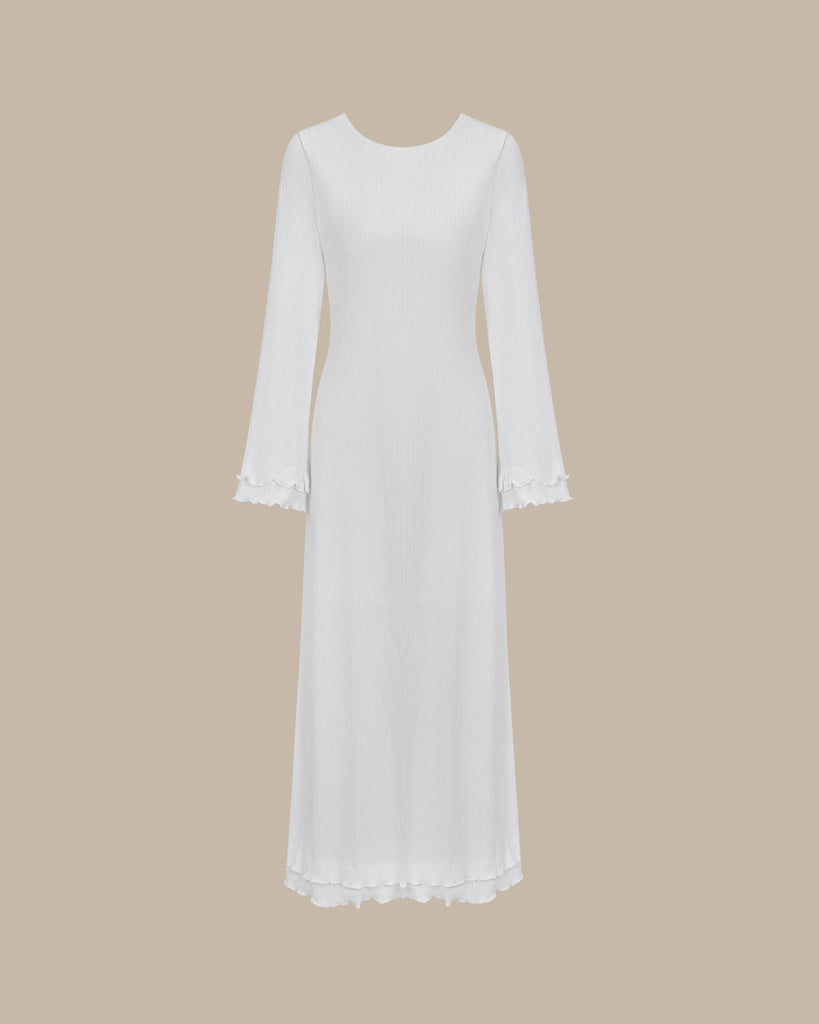 Women's White Bell Sleeve Knit Maxi Dress