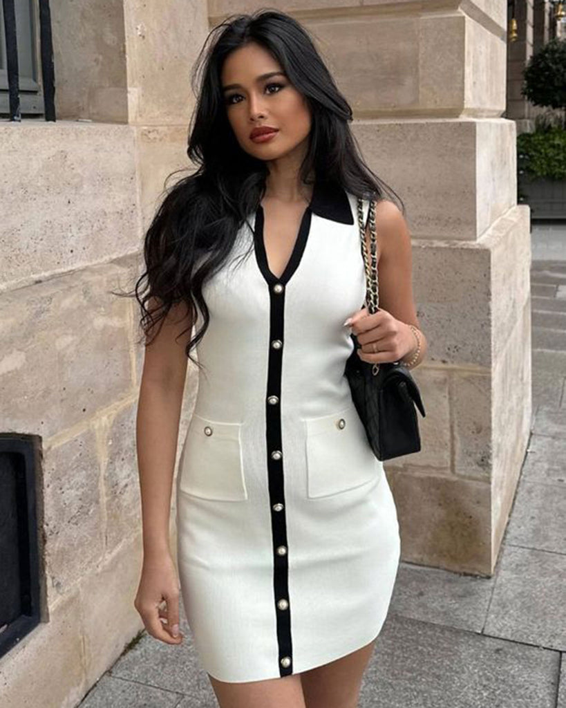 Women's White Contrasting Bodycon Sweater Mini Dress