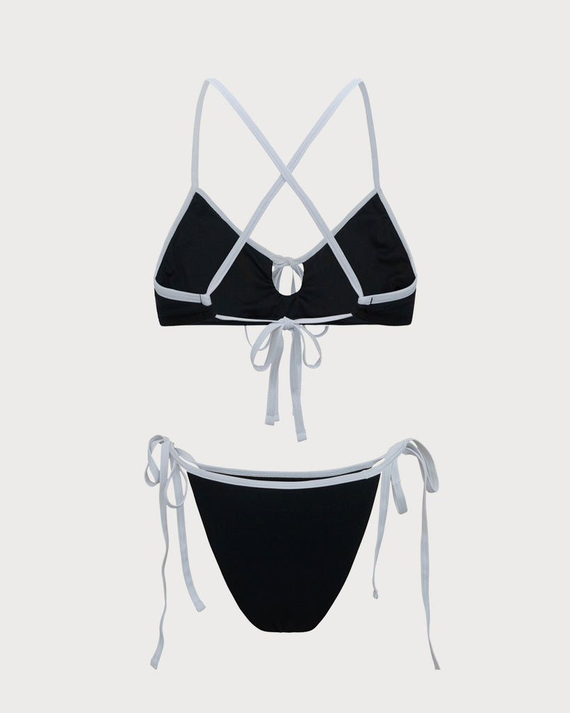 Black Contrast Tie Front Bikini Set