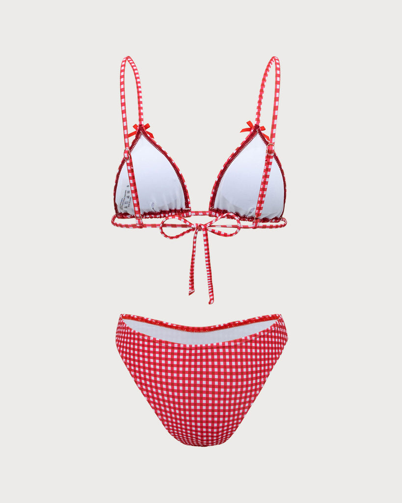 Red Plaid knot Bikini Set