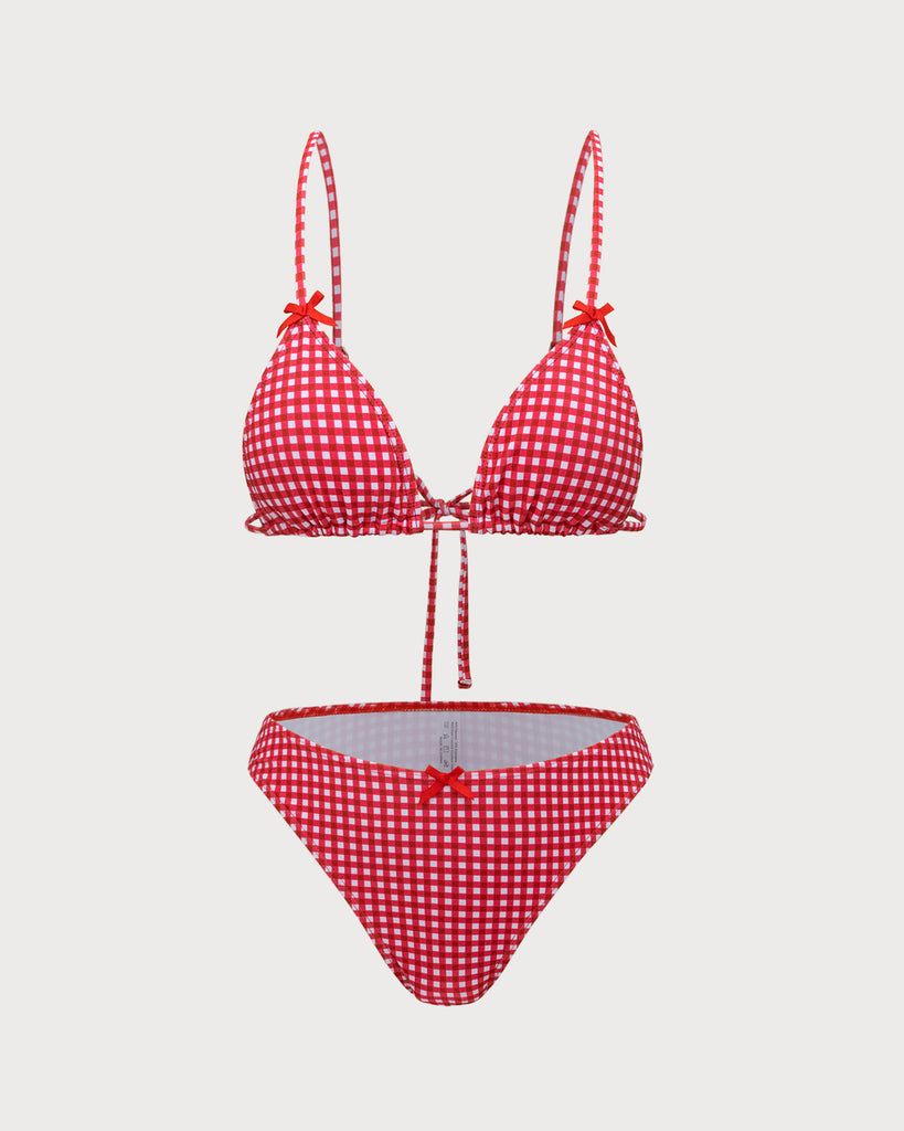 Red Plaid knot Bikini Set