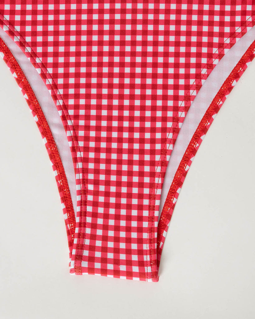 Red Plaid knot Bikini Set