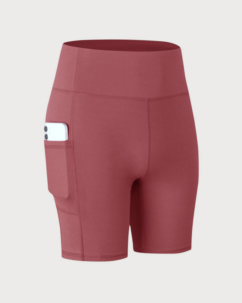 Red High Waisted Quick-drying Yoga Shorts