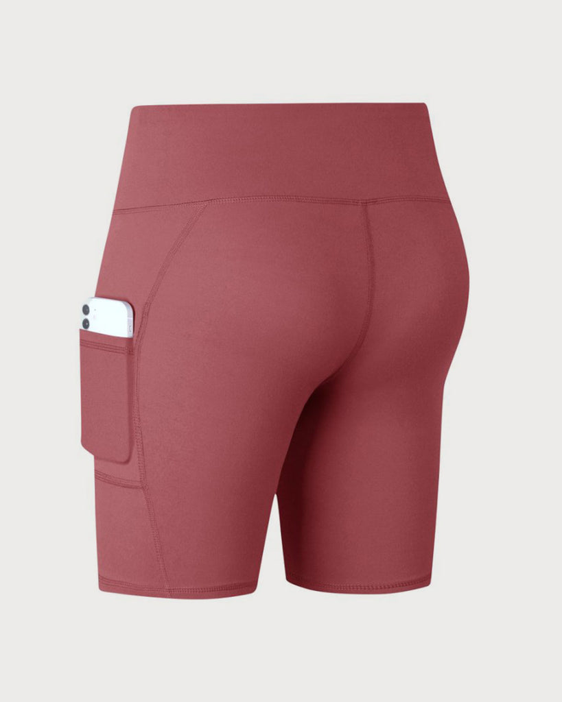 Red High Waisted Quick-drying Yoga Shorts