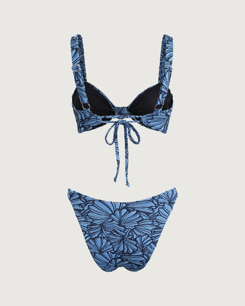 Blue Geometric Twist Bikini Set