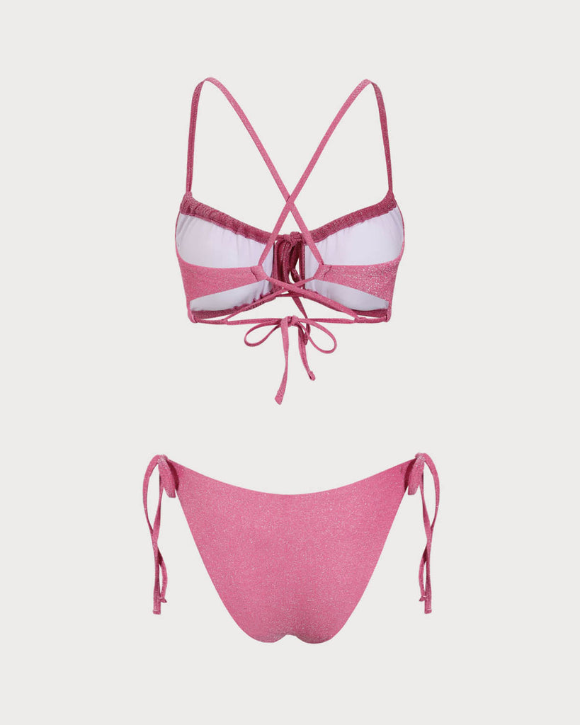 Pink Lurex Cut Out Bikini Set