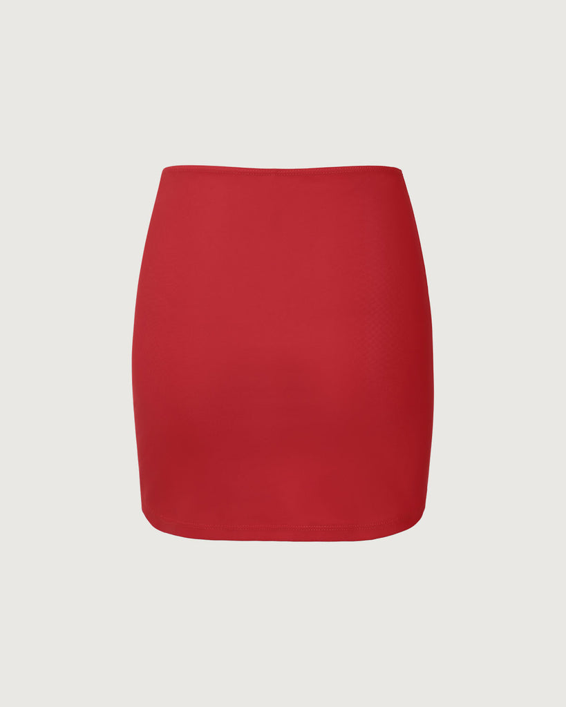 Red Ruched Drawstring Skirt