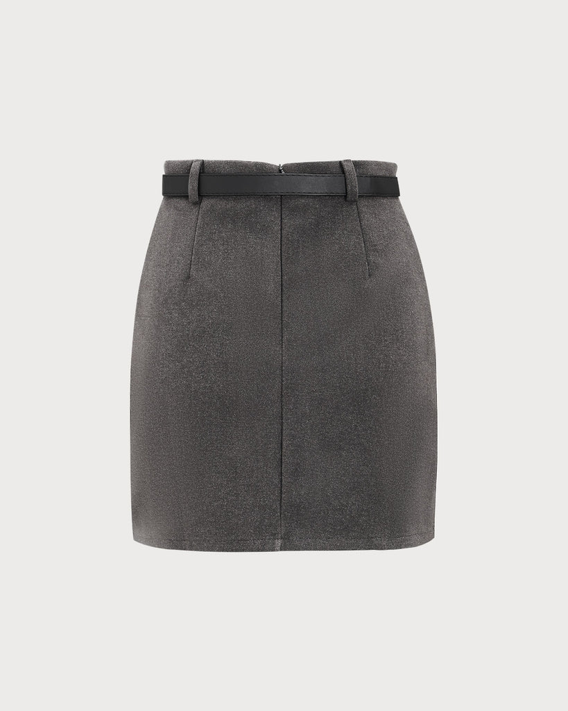 Grey High-waisted Belted Mini Skirt