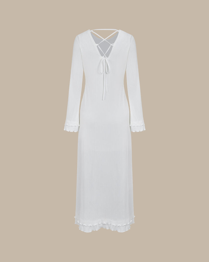 Women's White Bell Sleeve Knit Maxi Dress