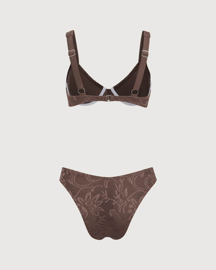 Brown Mesh Underwire Bikini Set