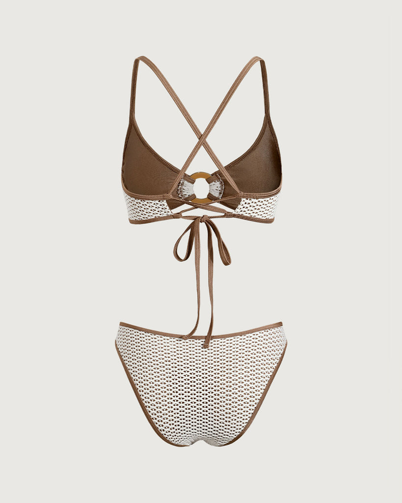 Brown Contrast O-Ring Bikini Set