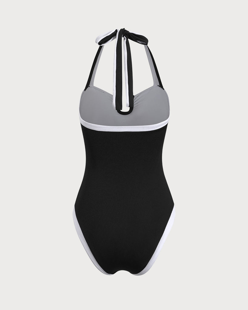 Black Contrast U-Shaped One-Piece Swimsuit