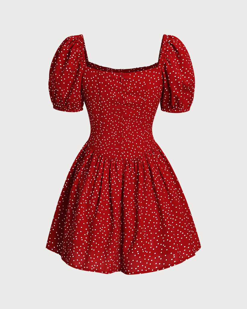 Red Polka Dot Square Neck Mini Dress