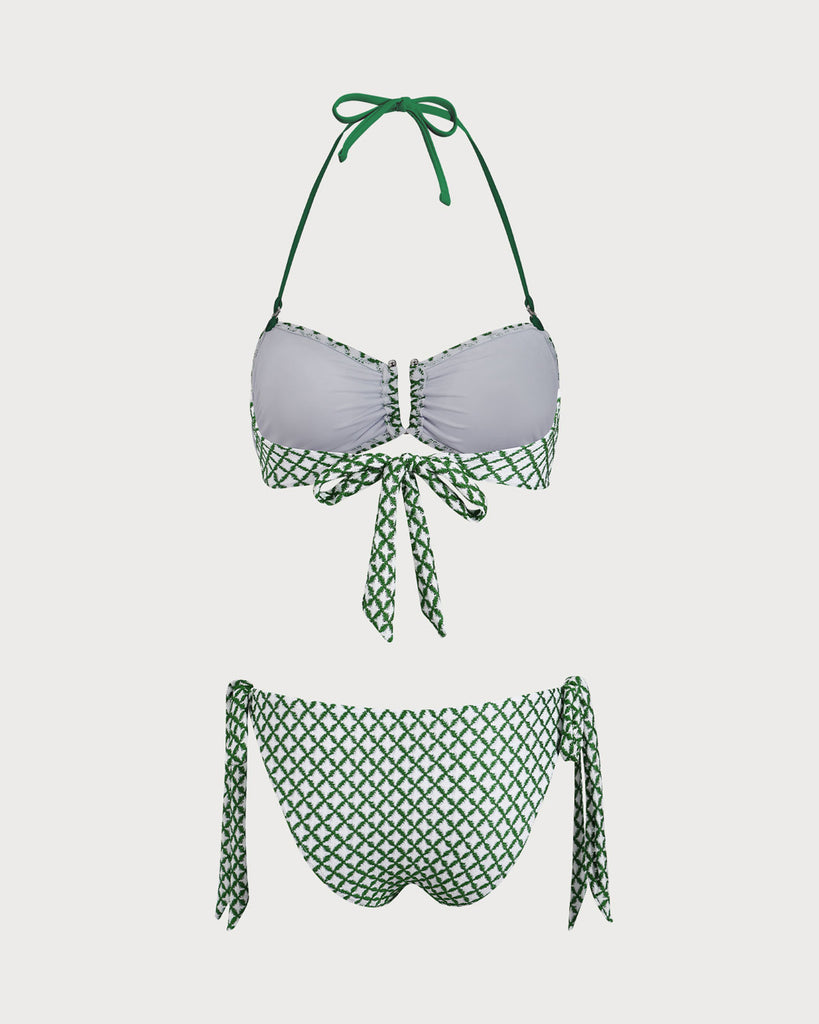 Green Plaid Contrast Bikini Set