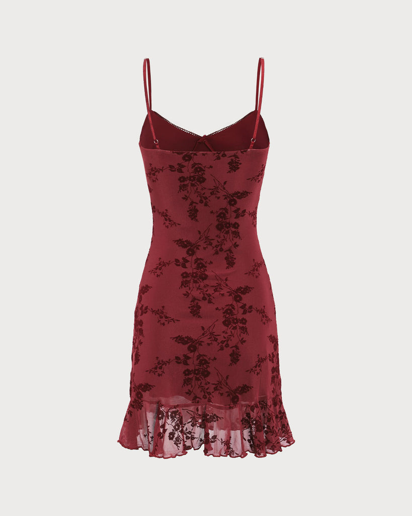 Red Floral Mesh Slip Mini Dress