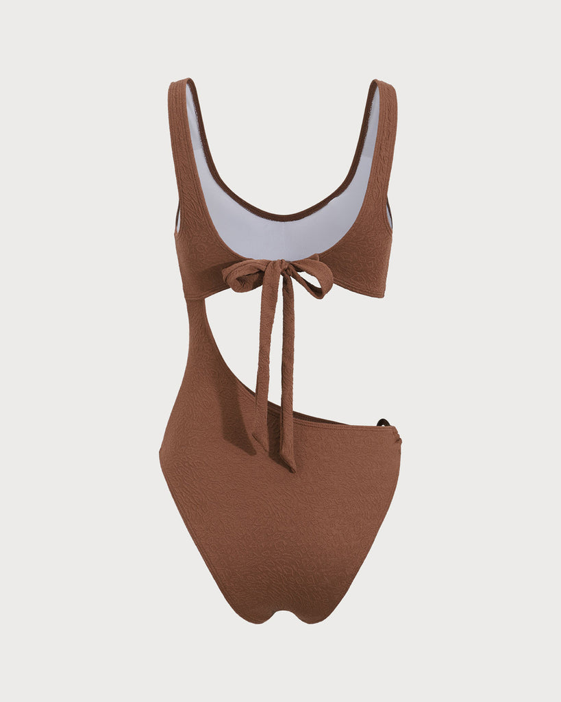 Brown Cutout One-Piece Swimsuit