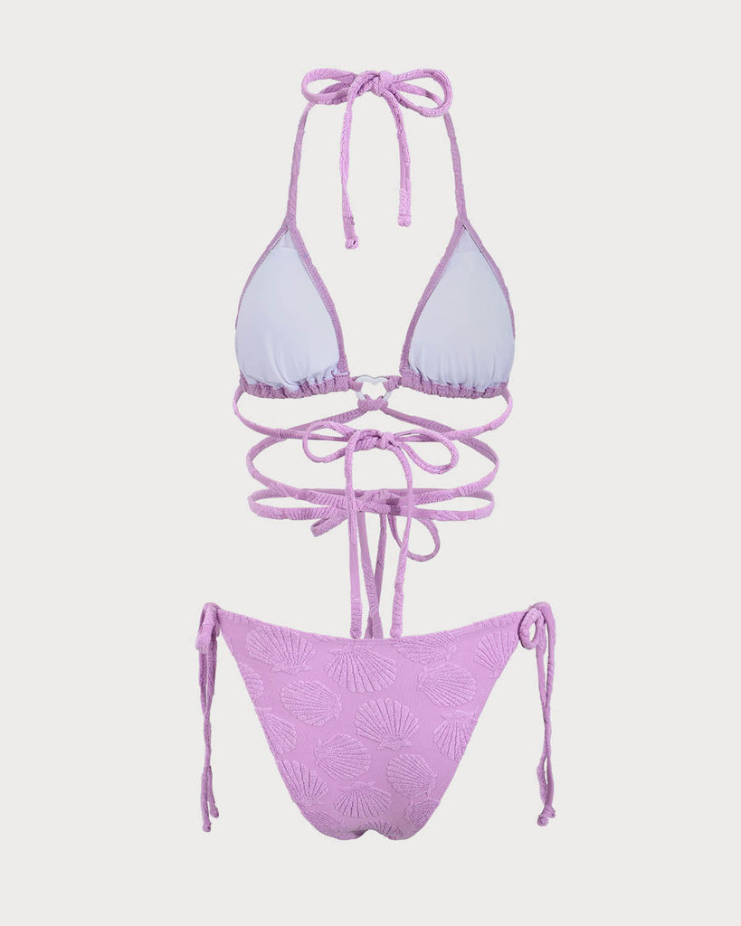 Purple Jacquard Cross-Tie Bikini Set