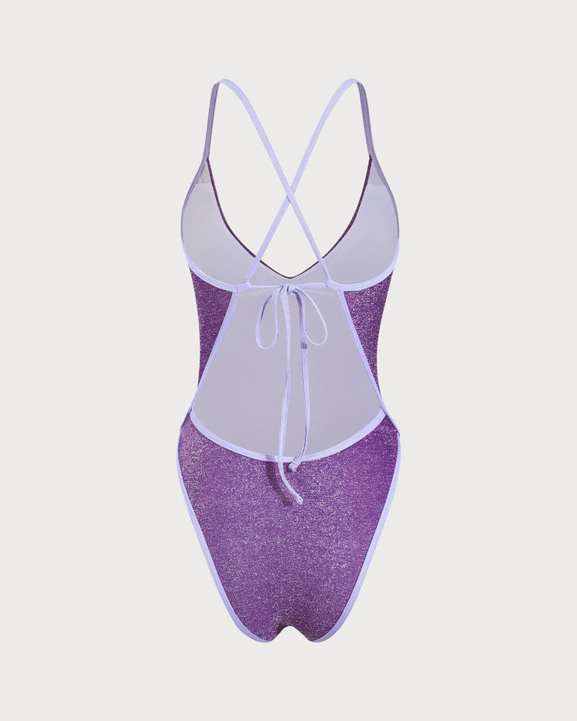 Purple Lurex Backless One-Piece Swimsuit