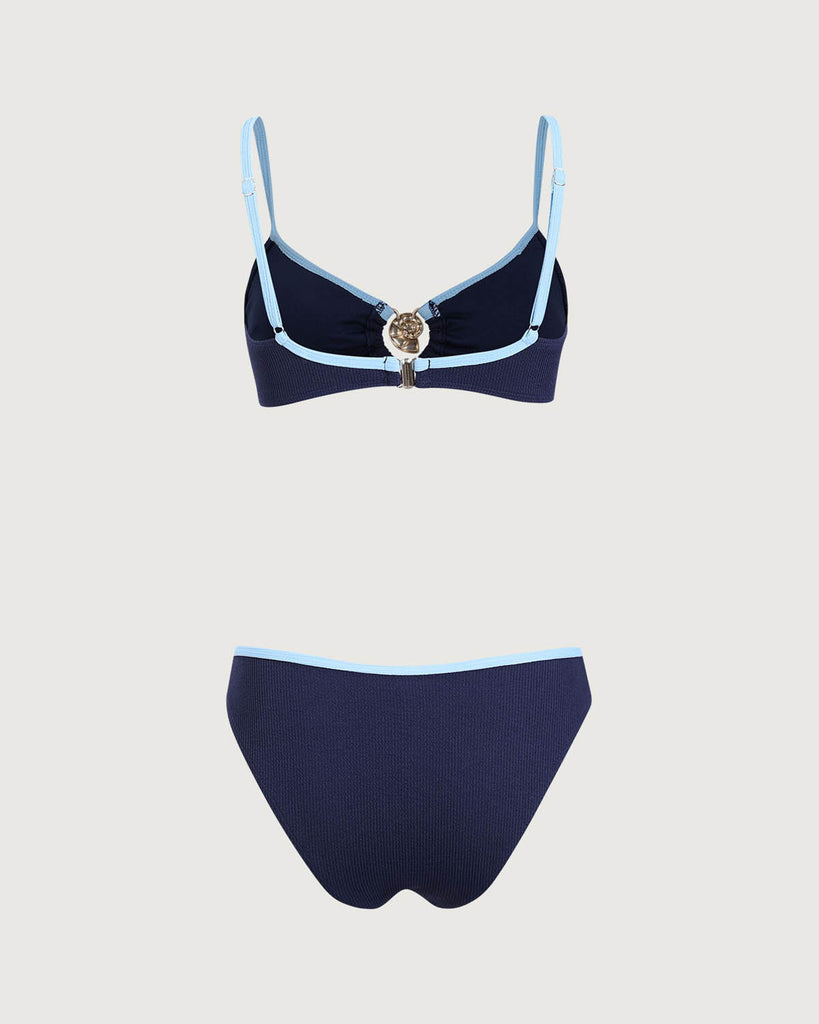 Blue Contrasting Textured Bikini Set