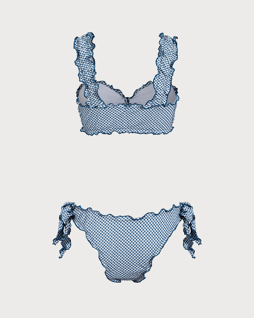 Blue Plaid Knotted Bikini Set