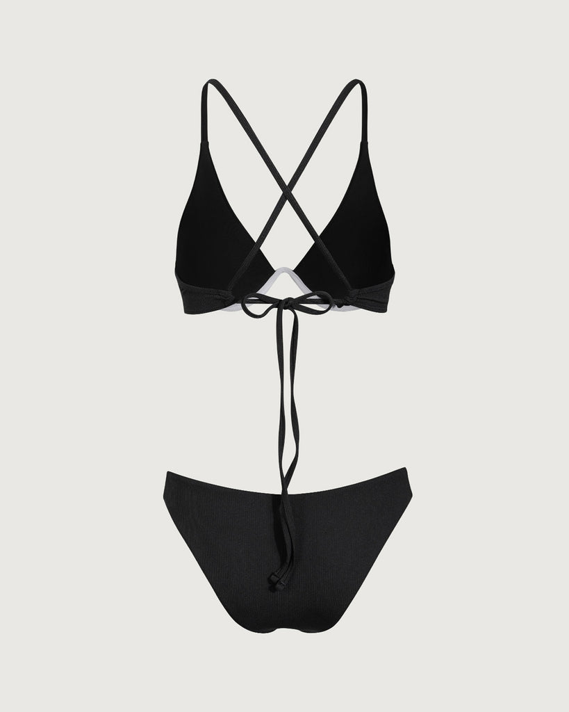 Black Ribbed Underwire Bikini Set