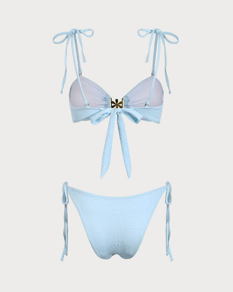 Blue Textured Drawstring Bikini Set