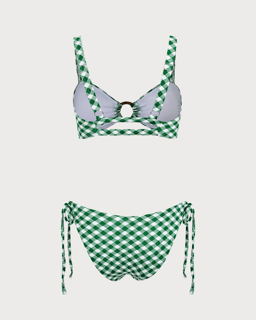 Green Plaid O-Ring Bikini Set