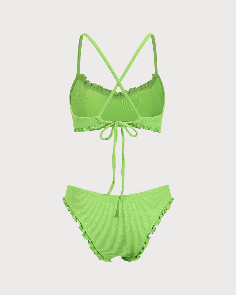 Green Ruffle Textured Bikini Set