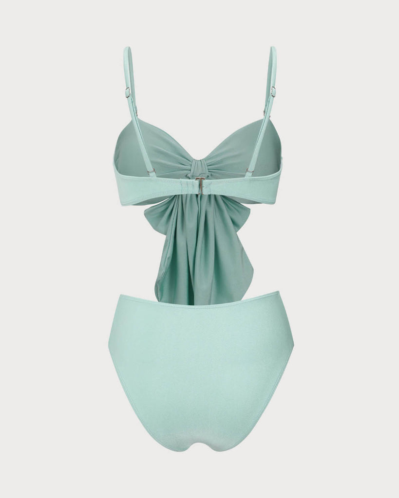 Cyan Ruched Bowknot Bikini Set