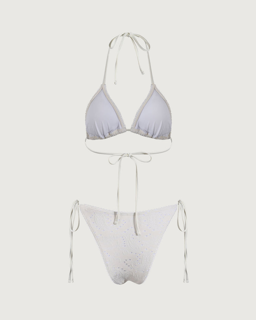 White Textured Triangle Bikini Set