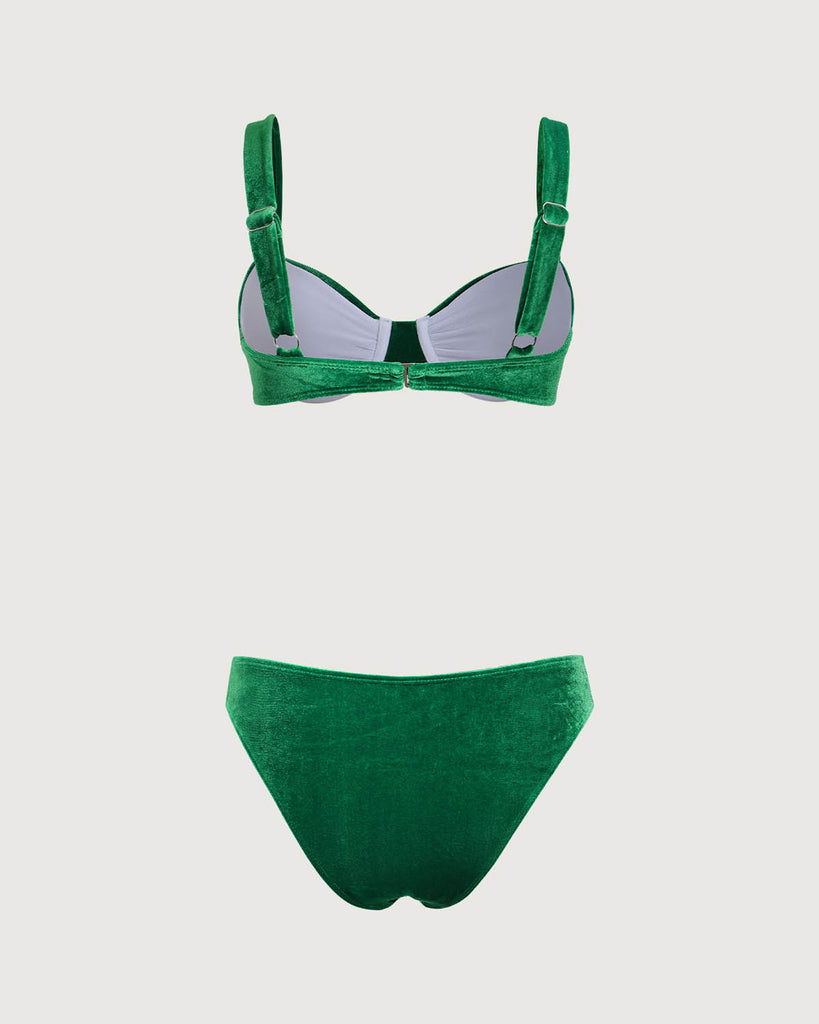 Green Velvet Underwire Bikini Set